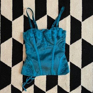 💙SOLD💙y2k bebe teal satin corset top